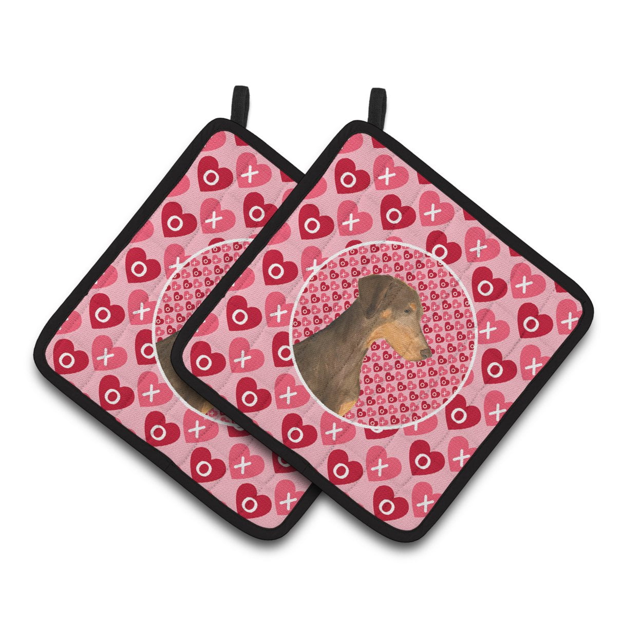 Caroline's Treasures Doberman Hearts Love and Valentine's Day Portrait Pair of Pot Holders
