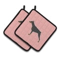 thumbnail image 1 of Caroline's Treasures Doberman Pinscher Checkerboard Pink Pair of Pot Holders, 1 of 3