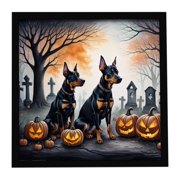 Caroline's Treasures Doberman Pinscher Spooky Halloween Framed Metal Print Bathroom, Kitchen, Office, Home Decor Wall Art Ready to Hang, Square, 8X8