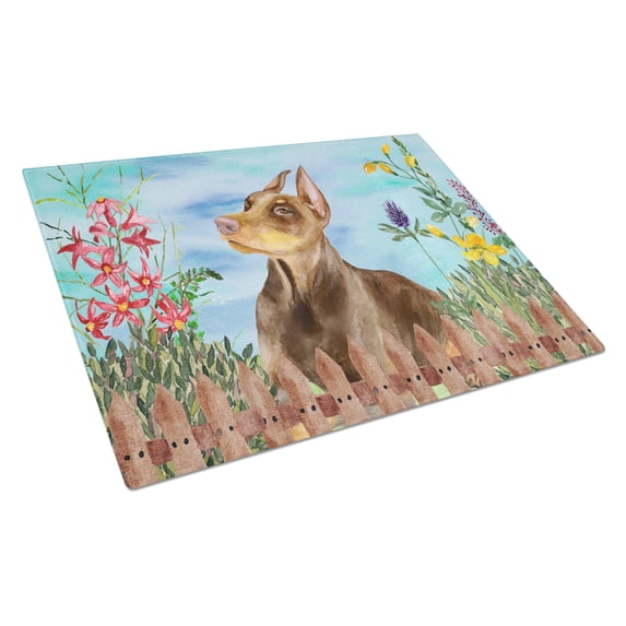 Caroline's Treasures Doberman Pinscher Spring Glass Cutting Board Large