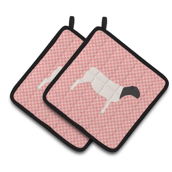 Caroline's Treasures Dorper Sheep Pink Check Pair of Pot Holders