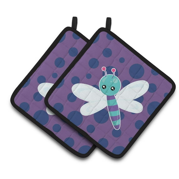 Caroline's Treasures Dragonfly on Purple Polkadots Pair of Pot Holders