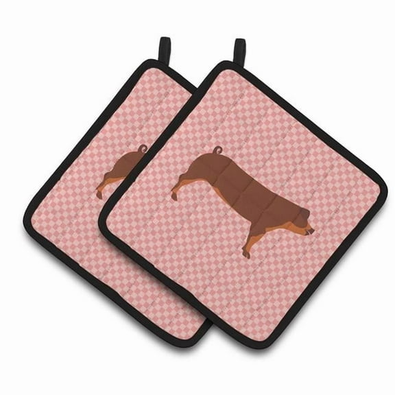 Caroline's Treasures Duroc Pig Pink Check Pair of Pot Holders