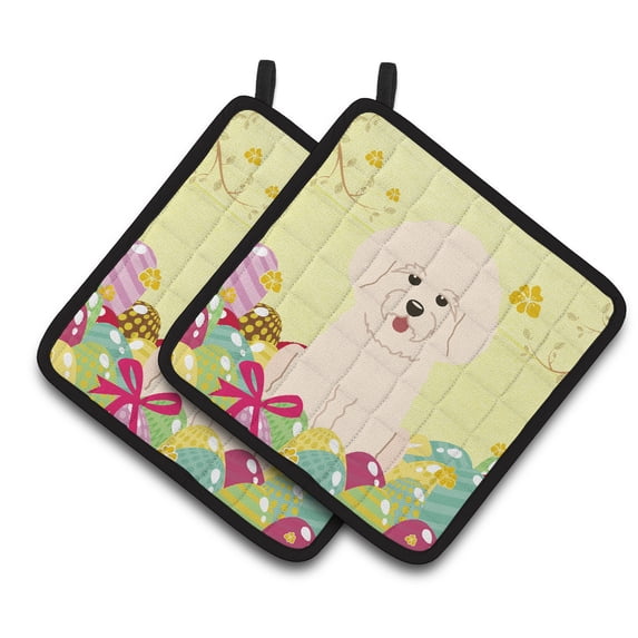 Easter Eggs Bichon Frise Pair of Pot Holders