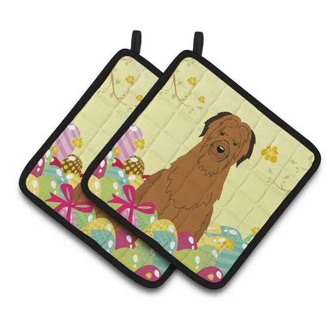 Caroline's Treasures Easter Eggs Briard Brown Pair of Pot Holders