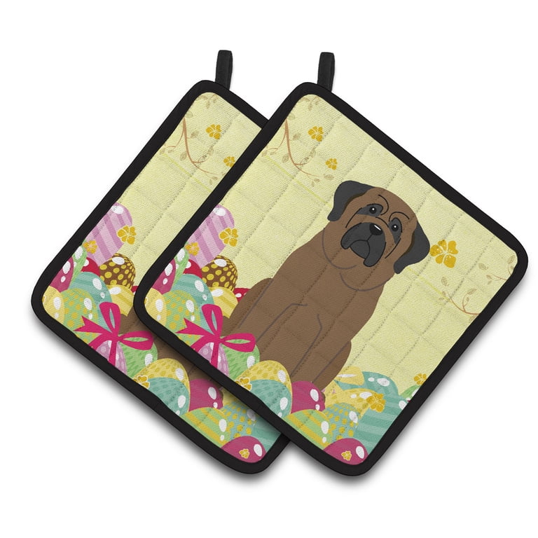 Caroline's Treasures Easter Chinese Crested Black Pair Of Pot Holders