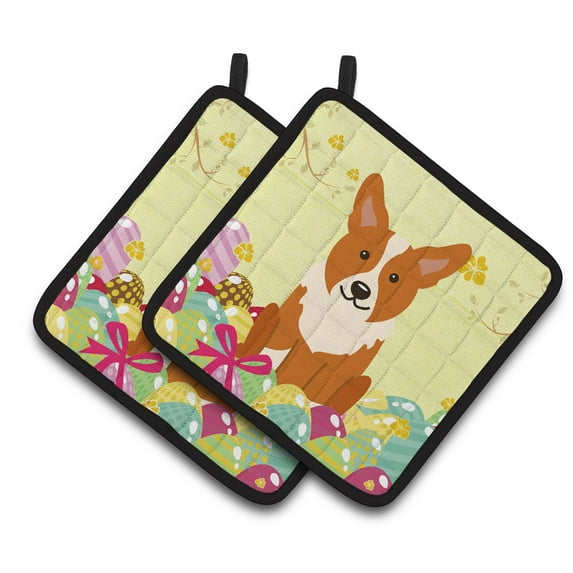 Caroline's Treasures Easter Eggs Corgi Pair of Pot Holders