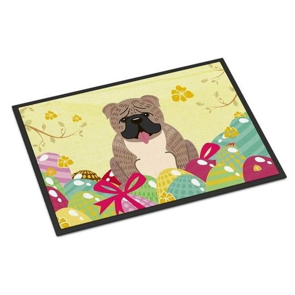 Carolines Treasures BB6126JMAT 24 x 36 in. Easter Eggs English Bulldog Grey Brindle Indoor or Outdoor Mat