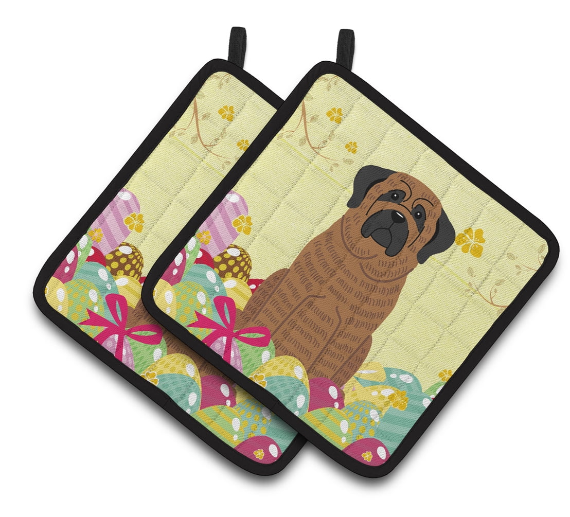 Caroline's Treasures Easter Eggs Mastiff Brindle Pair of Pot Holders