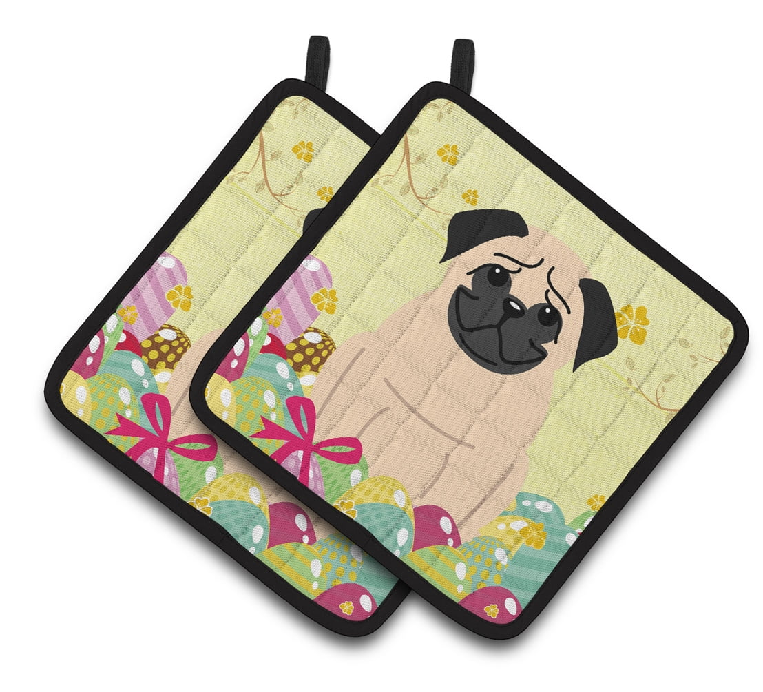 Caroline's Treasures Easter Eggs Pug Fawn Pair of Pot Holders