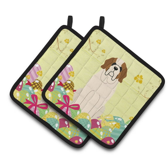Caroline's Treasures Easter Eggs Saint Bernard Pair of Pot Holders