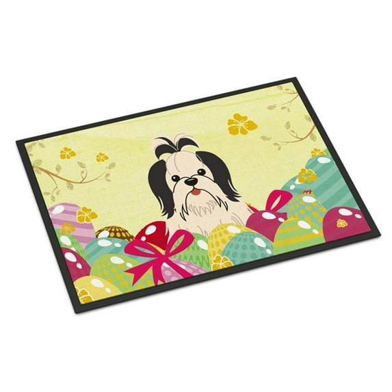 Easter Eggs Shih Tzu Black White Door Mat