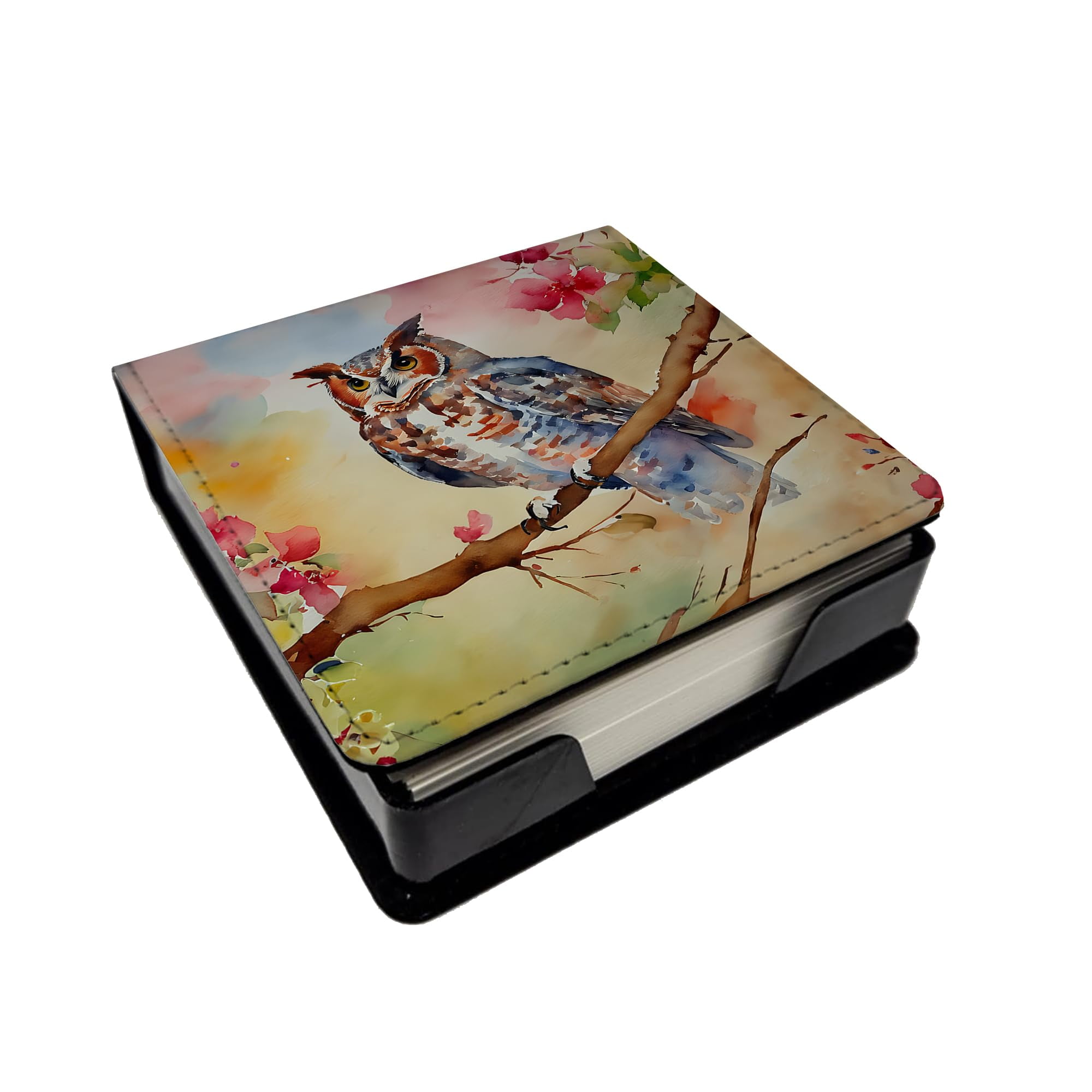 Caroline's Treasures Eastern Screech Owl PU Leather Note Paper Holder with Artist-Designed Cover, Desk Accessory, Office Gift