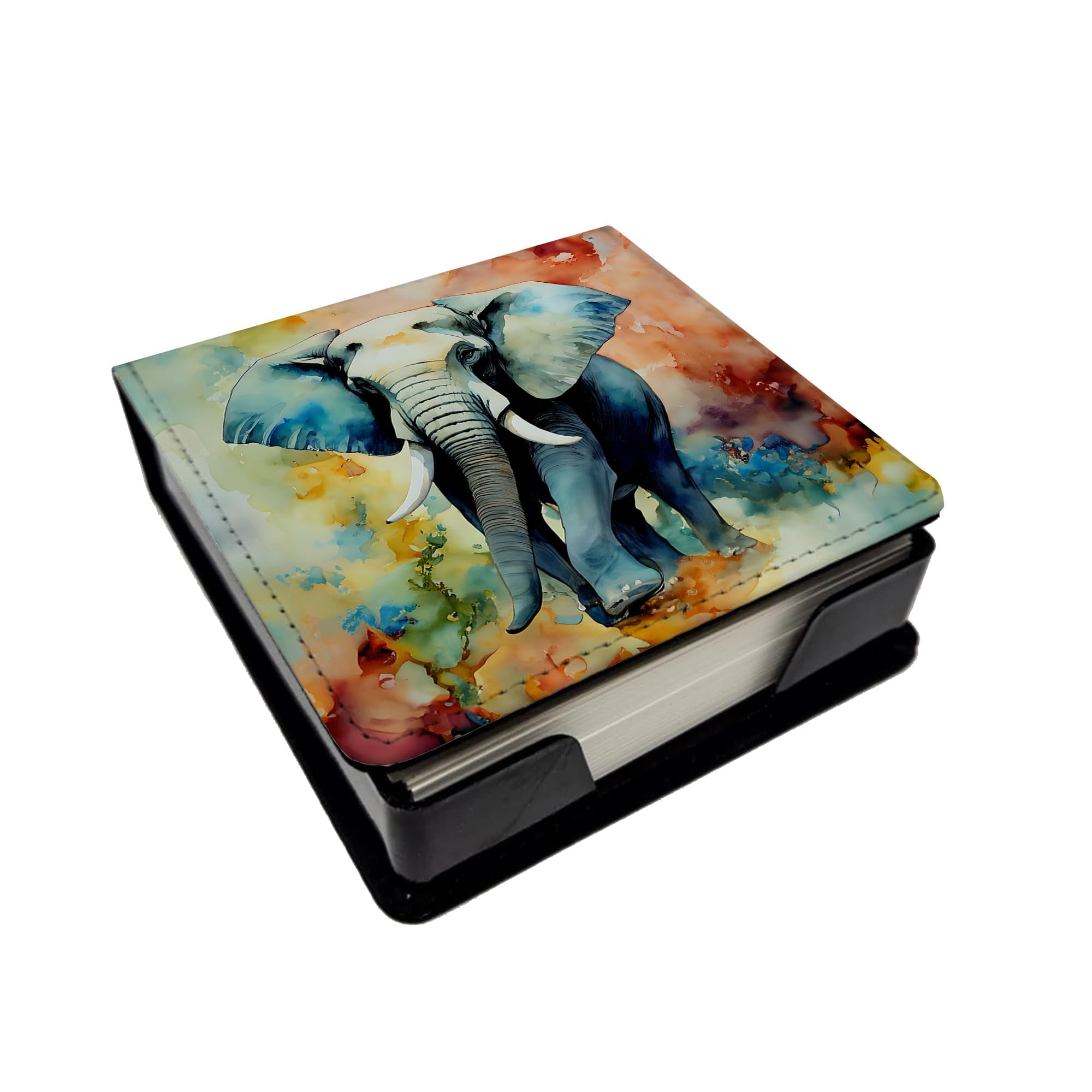Caroline's Treasures Elephant PU Leather Note Paper Holder with Artist-Designed Cover, Desk Accessory, Office Gift