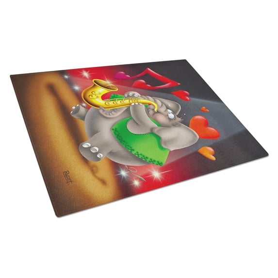 Caroline's Treasures Elephant playing the Saxaphone Glass Cutting Board Large