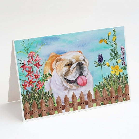 English Bulldog Spring Greeting Cards and Envelopes Pack of 8