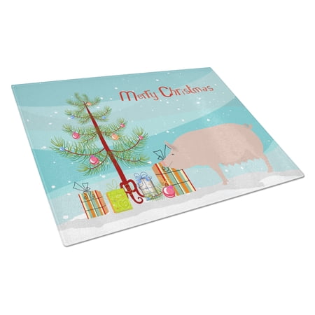 Caroline's Treasures English Large White Pig Christmas Glass Cutting Board Large