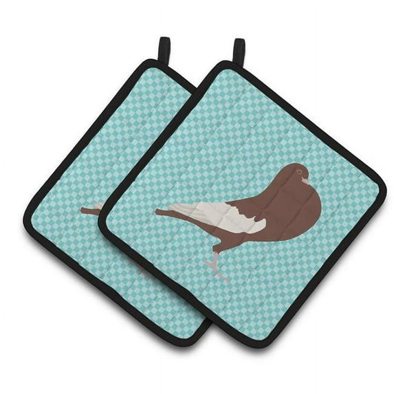 Caroline's Treasures English Pouter Pigeon Blue Check Pair of Pot Holders