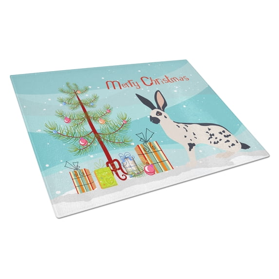 Caroline's Treasures English Spot Rabbit Christmas Glass Cutting Board Large