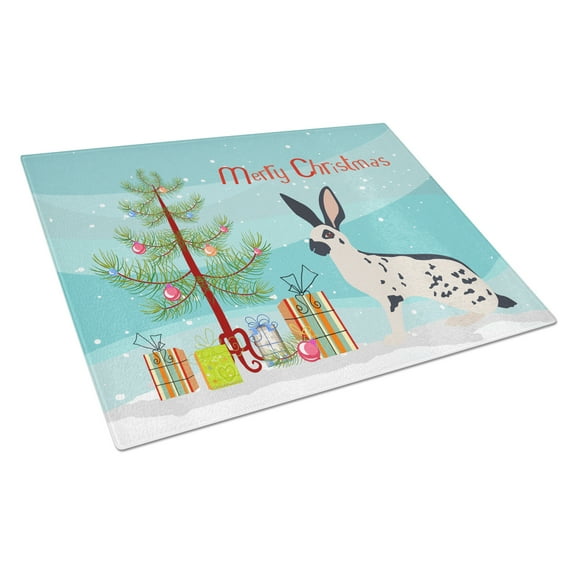 Caroline's Treasures English Spot Rabbit Christmas Glass Cutting Board Large