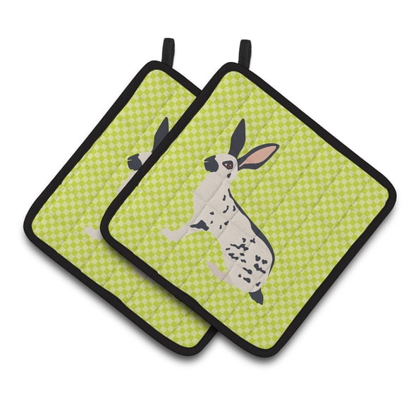Caroline's Treasures English Spot Rabbit Green Pair of Pot Holders