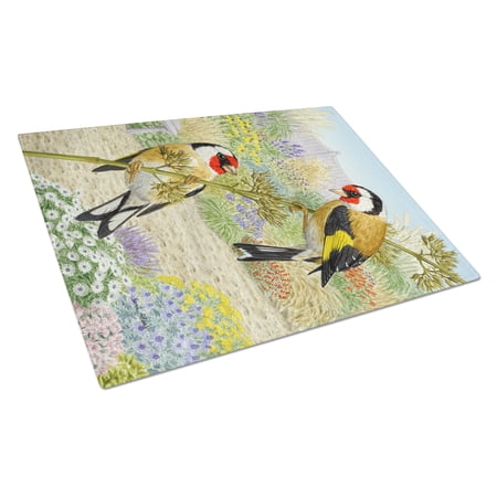Caroline's Treasures European Goldfinches Glass Cutting Board Large