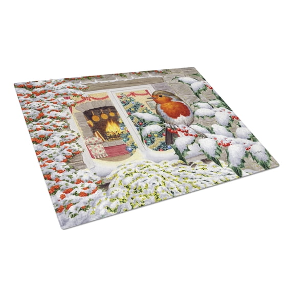 Caroline's Treasures European Robin Glass Cutting Board Large