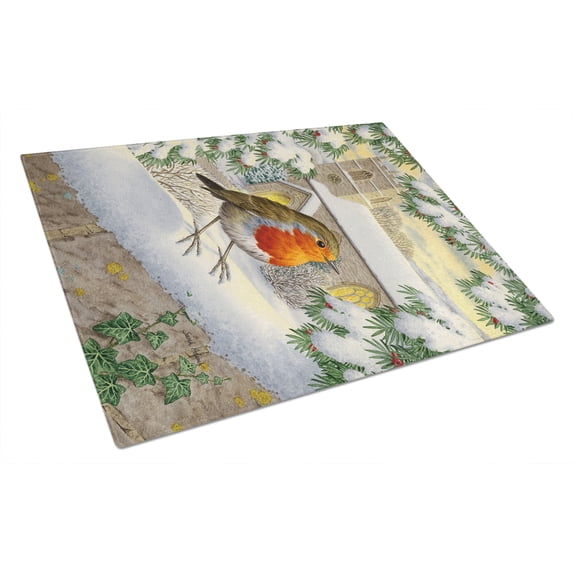 Caroline's Treasures European Robin Waiting Glass Cutting Board Large