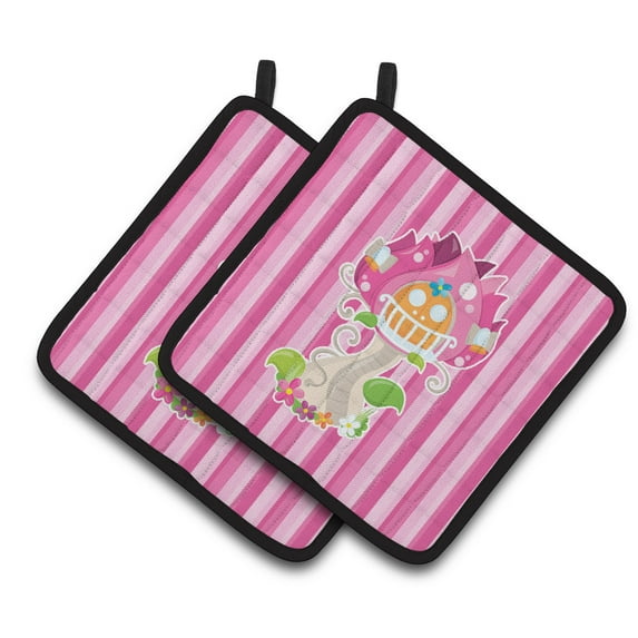 Fairy House Pink Stripes Pair of Pot Holders