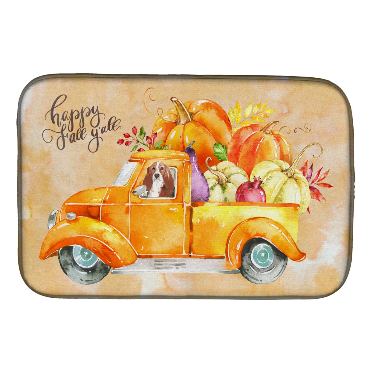Caroline's Treasures Fall Harvest Basset Hound Dish Drying Mat