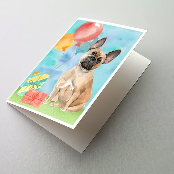 Happy Birthday Fawn French Bulldog Greeting Cards and Envelopes Pack of 8