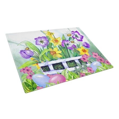 Caroline's Treasures Finding Easter Eggs Glass Cutting Board Large