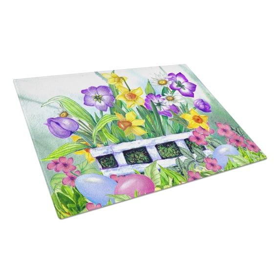 Caroline's Treasures Finding Easter Eggs Glass Cutting Board Large