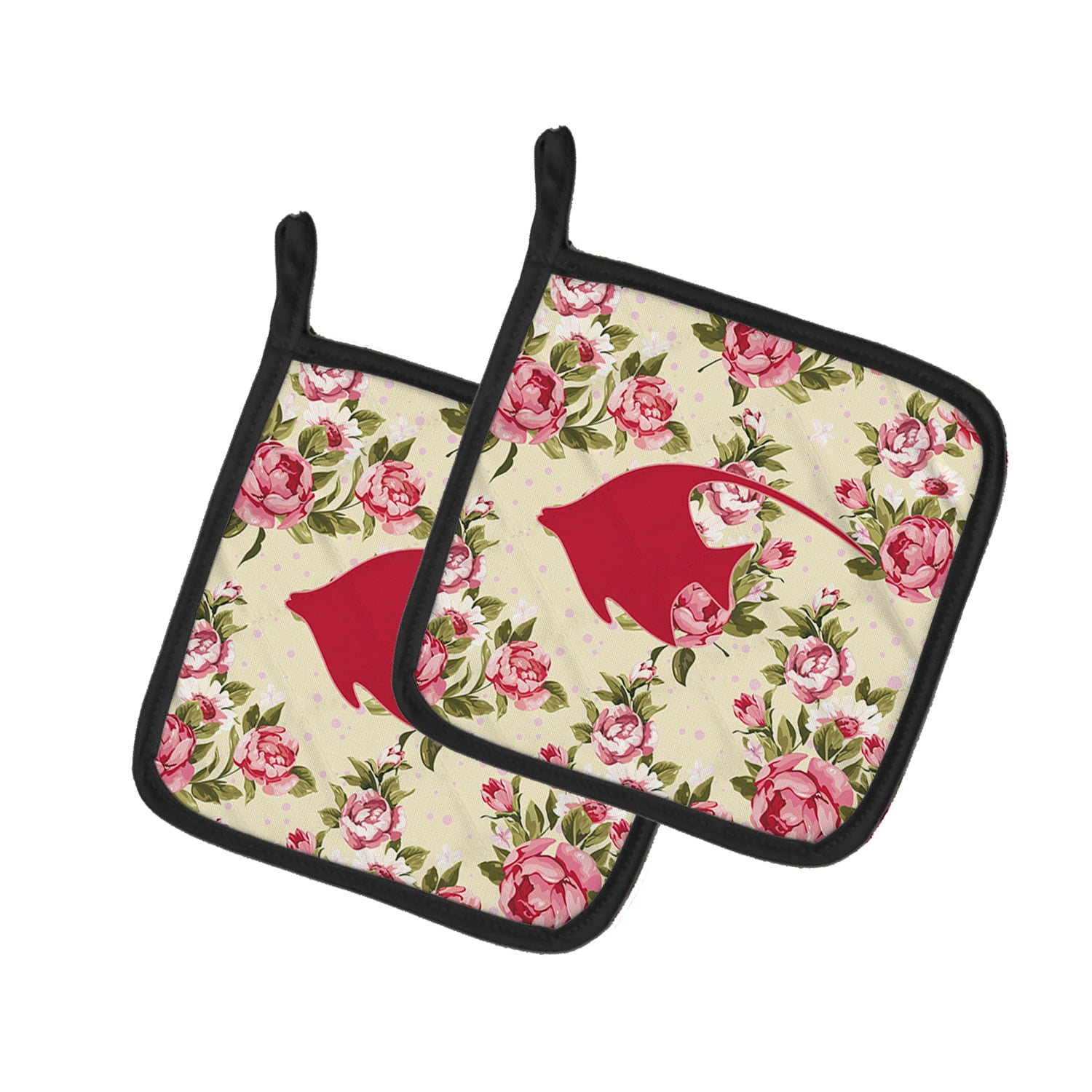 Fish - Angel Fish Shabby Chic Yellow Roses Pair of Pot Holders