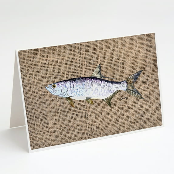 Fish - Tarpon Faux Burlap Greeting Cards and Envelopes Pack of 8