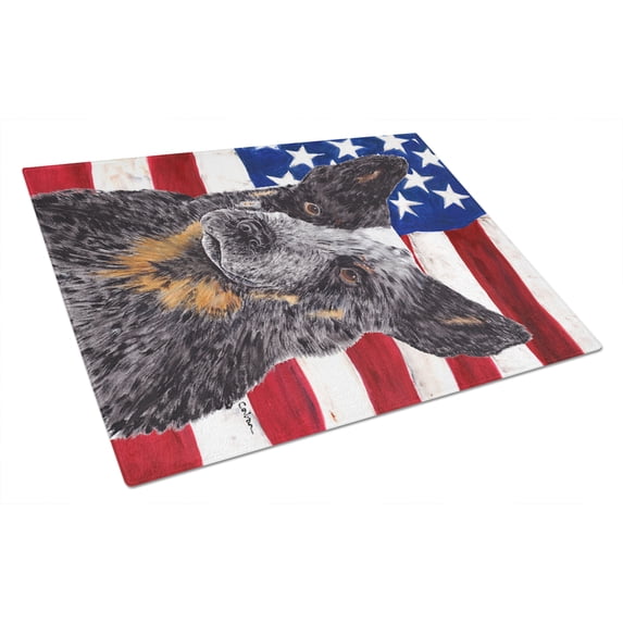 Caroline's Treasures Flag with Australian Cattle Dog Glass Cutting Board Large