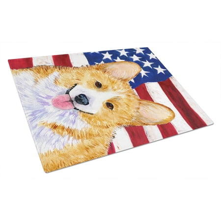 Caroline's Treasures Flag with Corgi Glass Cutting Board Large