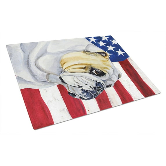 Caroline's Treasures Flag with English Bulldog Glass Cutting Board Large