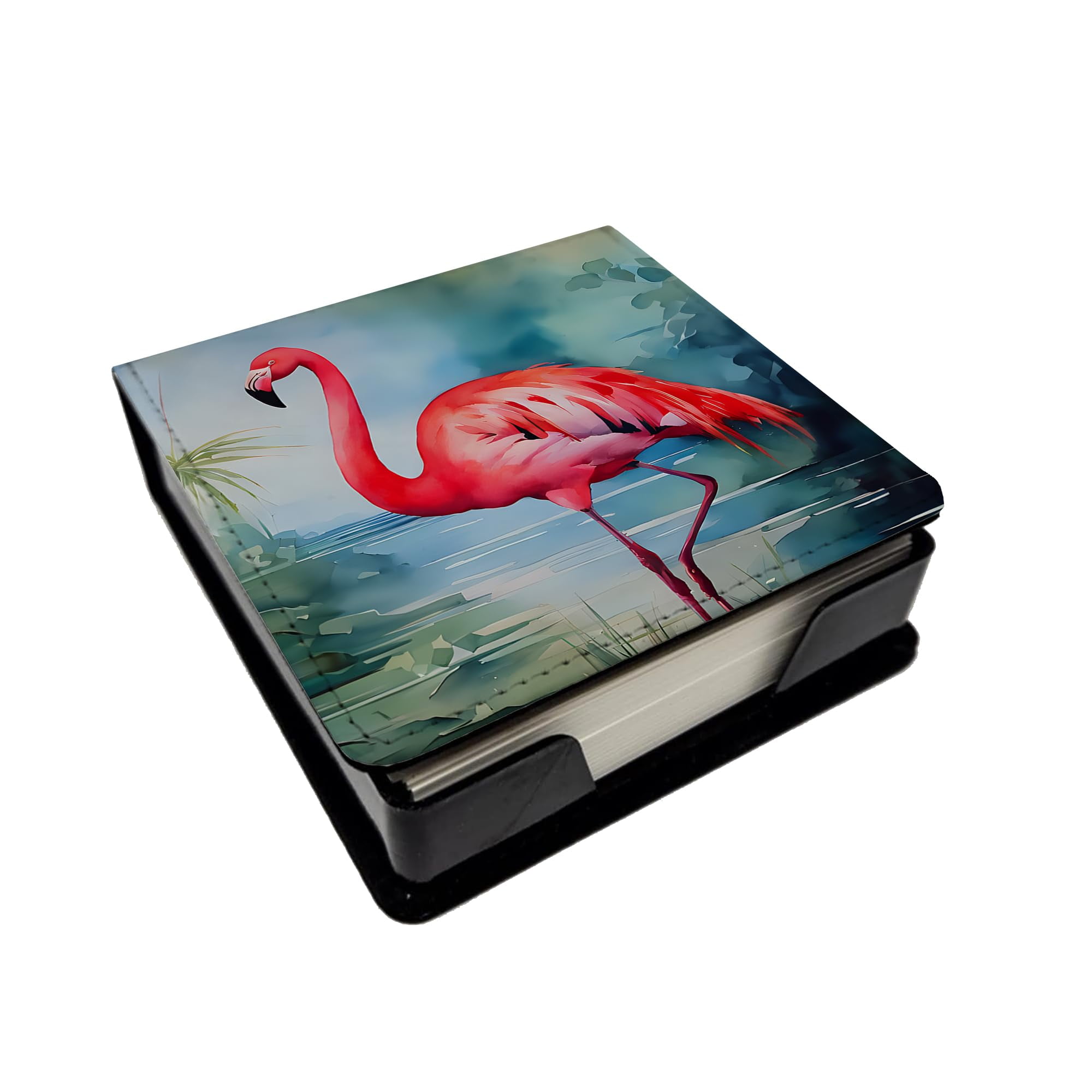 Caroline's Treasures Flamingo PU Leather Note Paper Holder with Artist-Designed Cover, Desk Accessory, Office Gift
