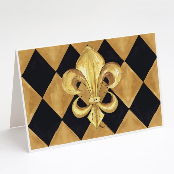 Black and Gold Fleur de lis New Orleans Greeting Cards and Envelopes Pack of 8