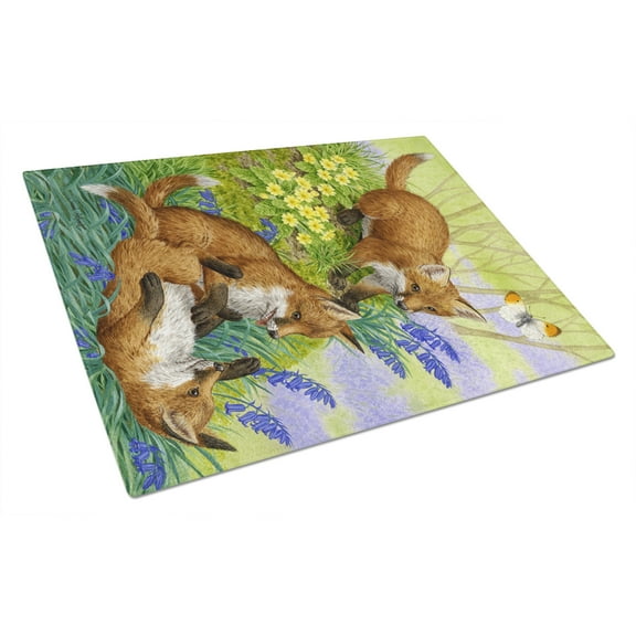 Caroline's Treasures Fox Cubs Glass Cutting Board Large