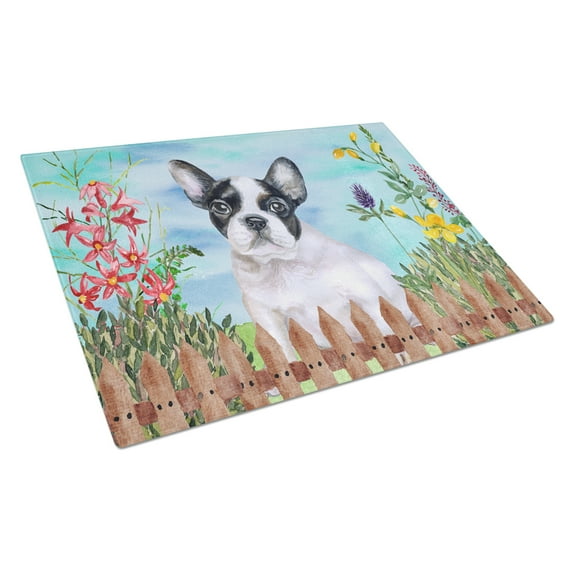 Caroline's Treasures French Bulldog Black White Spring Glass Cutting Board Large