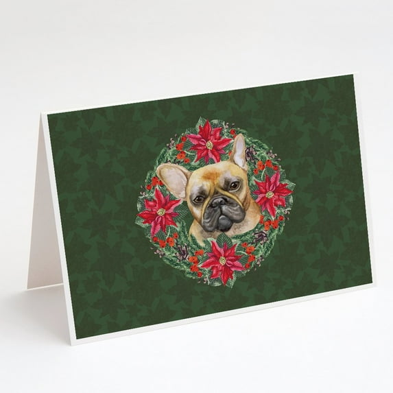 French Bulldog Poinsetta Wreath Greeting Cards and Envelopes Pack of 8