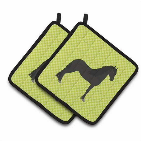 Caroline's Treasures Friesian Horse Green Pair of Pot Holders