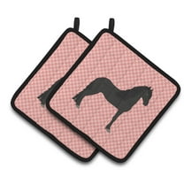 Caroline's Treasures Friesian Horse Pink Check Pair of Pot Holders