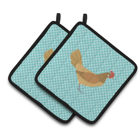 Caroline's Treasures Frisian Friesian Chicken Blue Check Pair of Pot Holders
