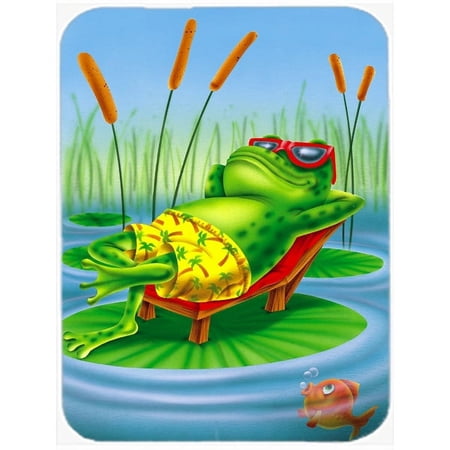 Caroline's Treasures Frog Chilaxin on the Lilly Pad Glass Cutting Board Large