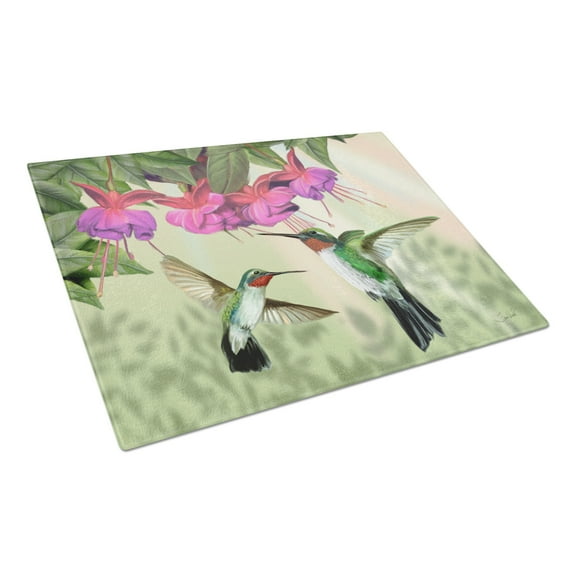 Caroline's Treasures Fuchsia and Hummingbirds Glass Cutting Board Large