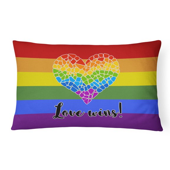 Caroline's Treasures Gay Pride Love Wins Mosaic Heart Canvas Fabric Decorative Pillow