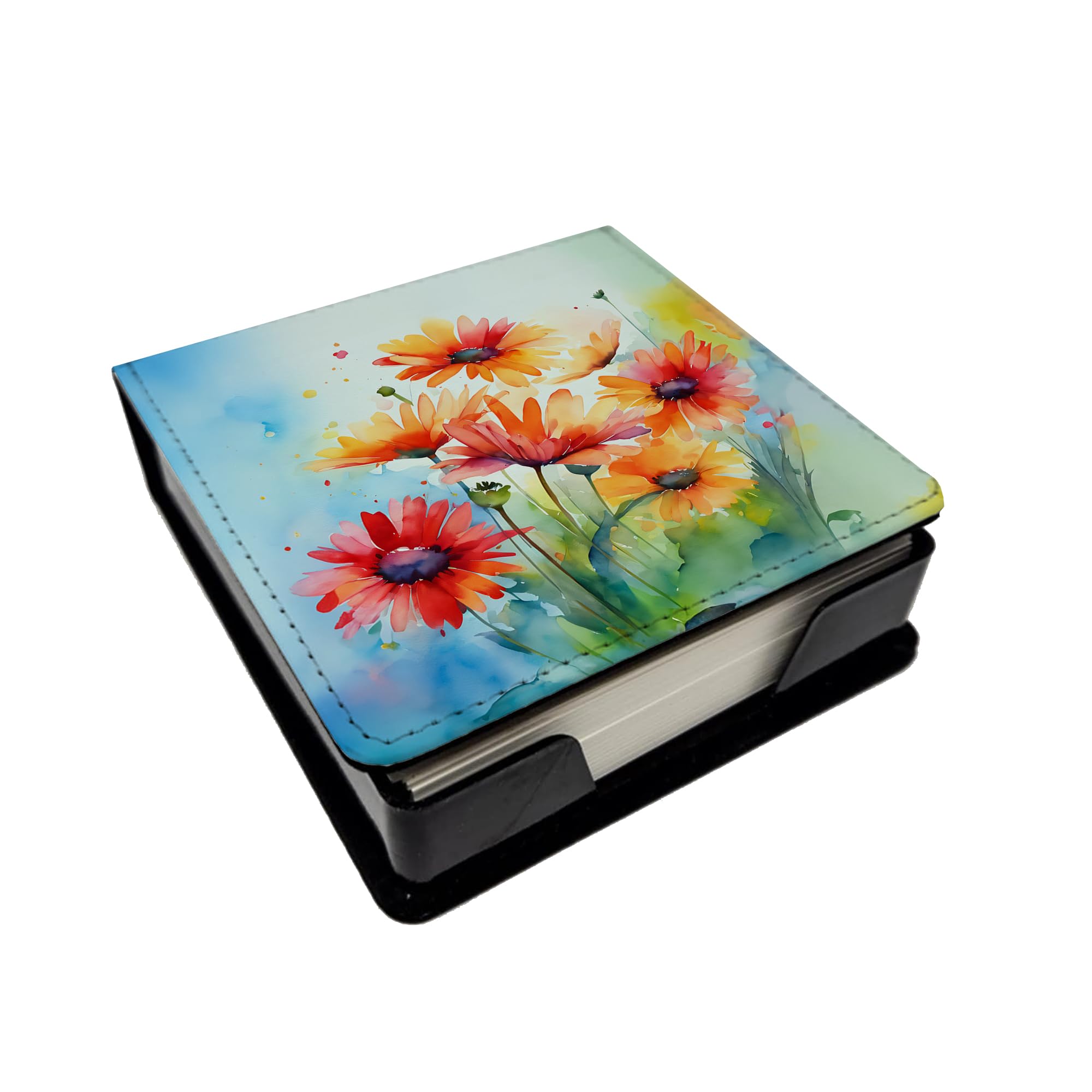 Caroline's Treasures Gerbera Daisies in Watercolor PU Leather Note Paper Holder with Artist-Designed Cover, Desk Accessory, Office Gift